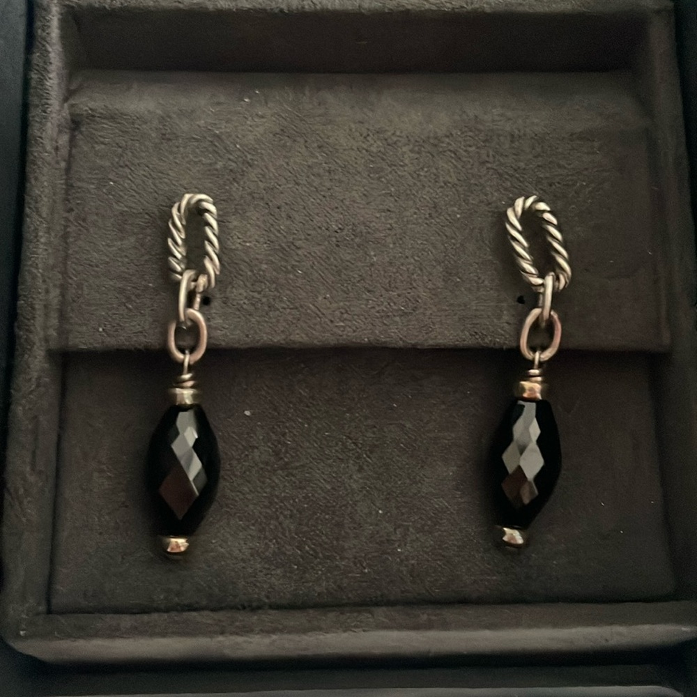 David Yurman Sterling Silver/18K Gold Black Onyx Bijoux Figaro Dangle Earrings
